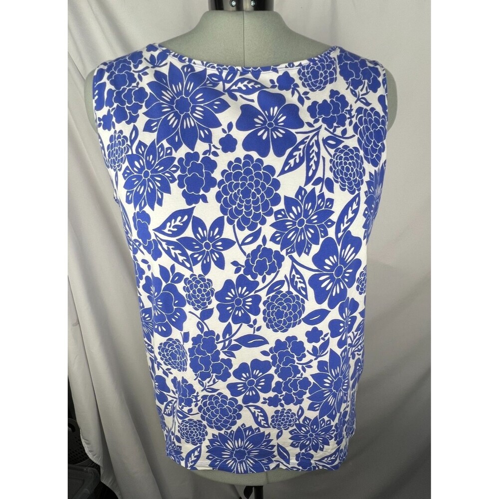 Talbots Pima Bateau Neck Tank Womens 3X Blue White Floral Cotton Stretch Top